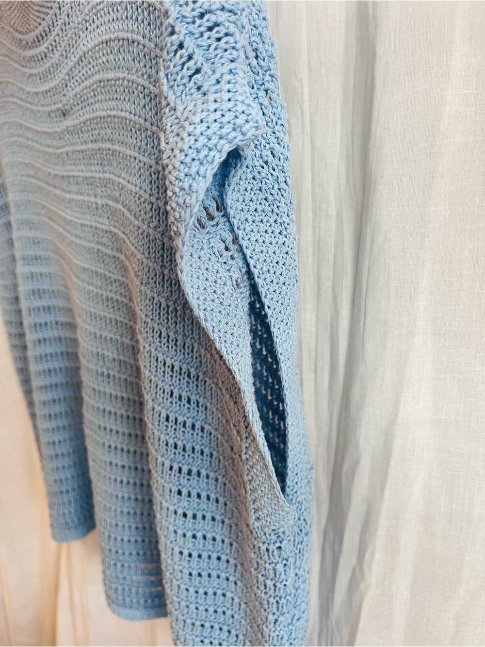 Sky Blue Open-Knit Short Sleeve Top - Picture 2 of 7